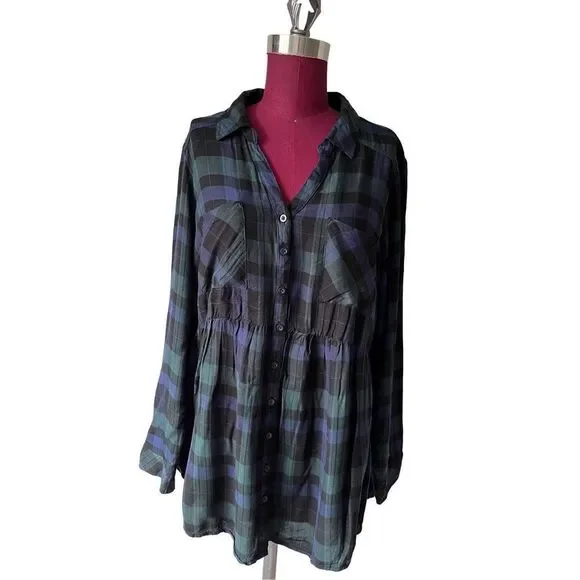 Torrid Emma Dark Green & Navy Plaid Twill Babydoll Tunic size 2 - Picture 5 of 10